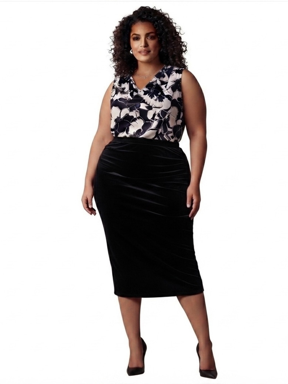 Kathy Ireland Floral Black and White Skirt Set